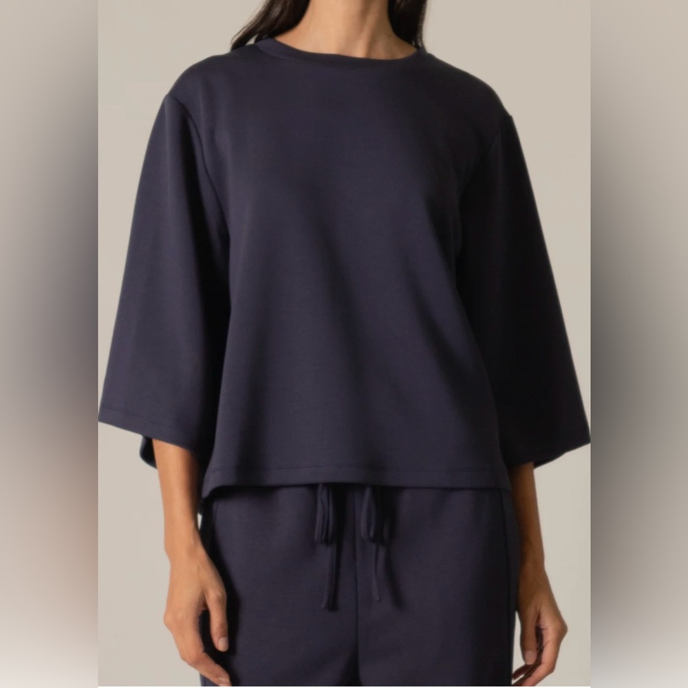 P Cill Navy Scuba Knit Charlotte Top Lula Side Stripe Wide Leg Pants Set XS - Picture 1 of 10
